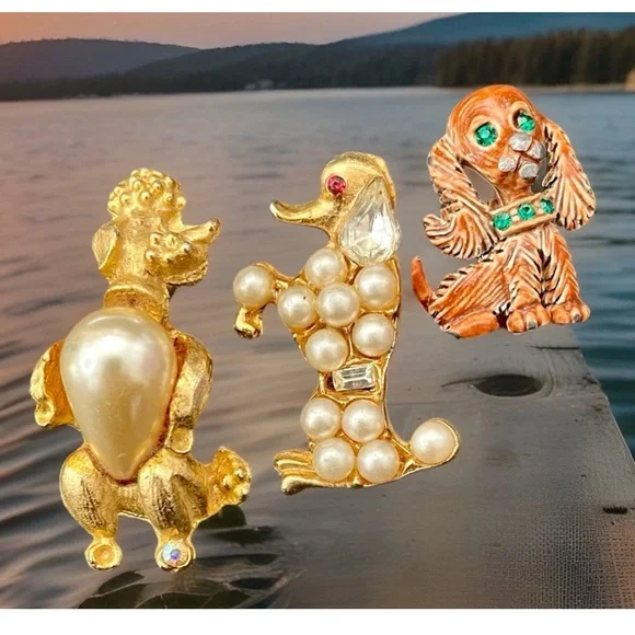 Vintage Dog Brooches Lot Gerry’s Pearl & Gems Jelly Belly Poodle Cocker Spaniel - Picture 8 of 8